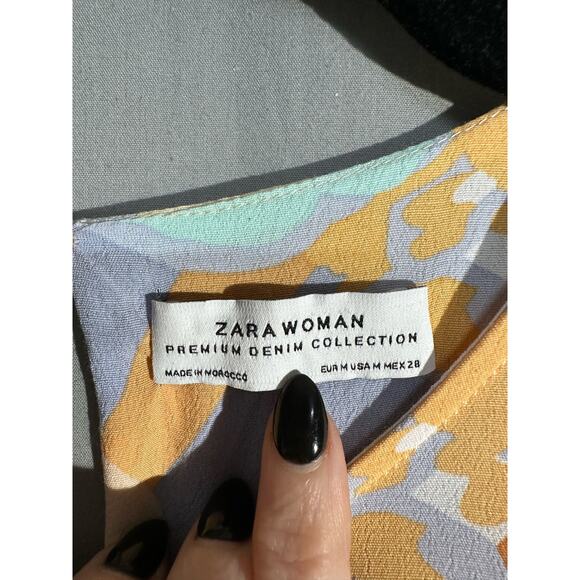 Zara Dress Medium Orange Mini Pastel Retro Floral Mod Psychedelic Artsy Abstract - Picture 2 of 8